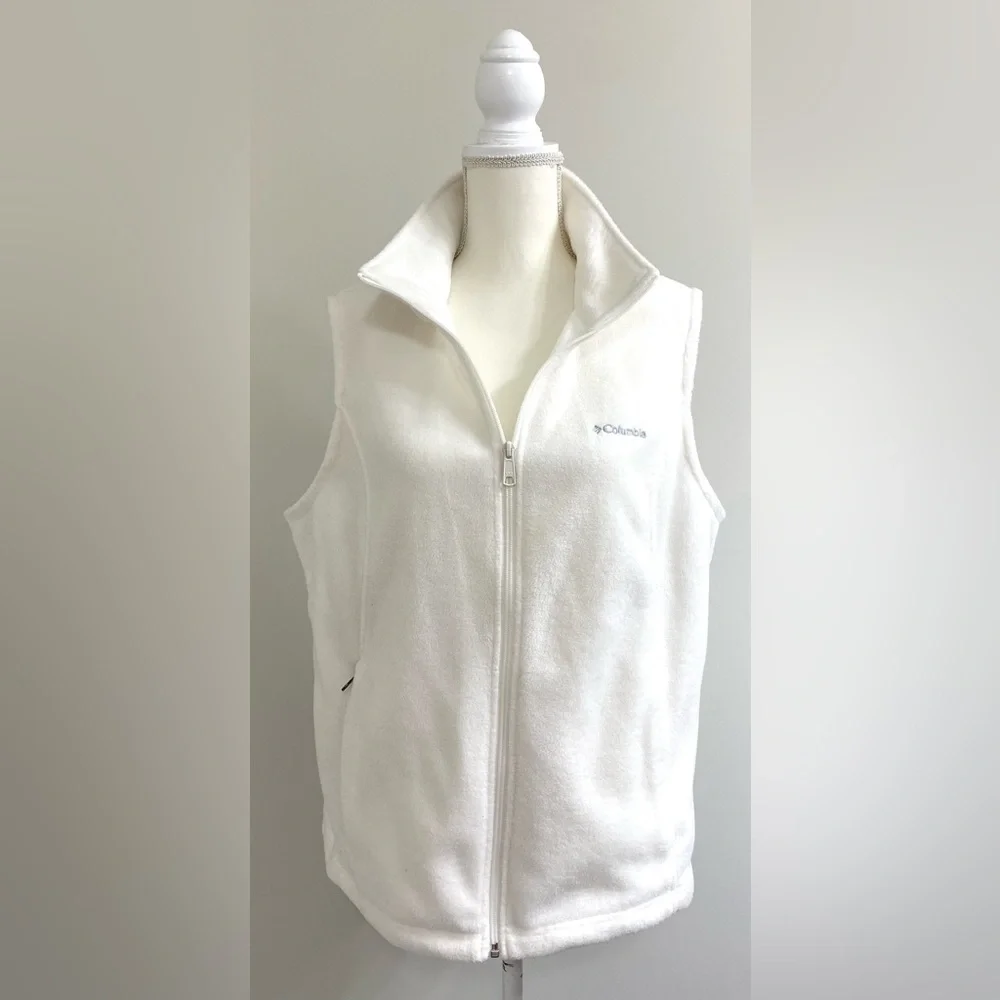 Columbia Womens XL Solid Cream Fleece Sleeveless Zip-Front Vest Classic Warm - Picture 1 of 13